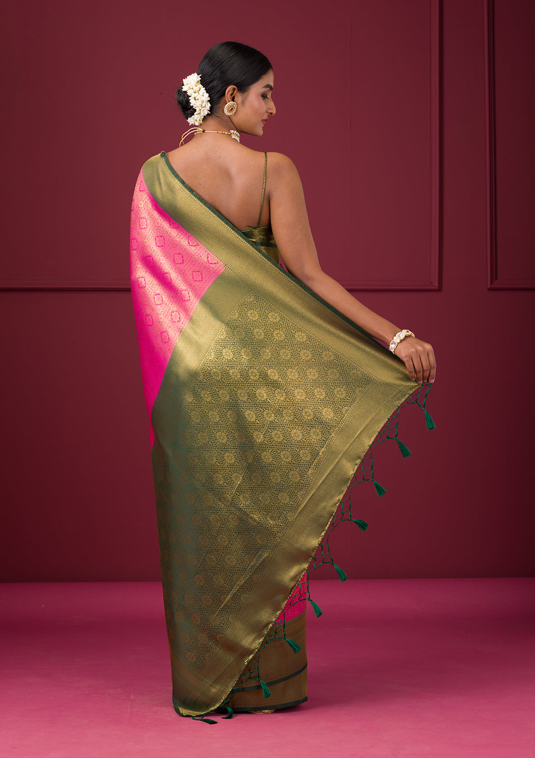 Pink Zariwork Soft Silk Saree - Image 8